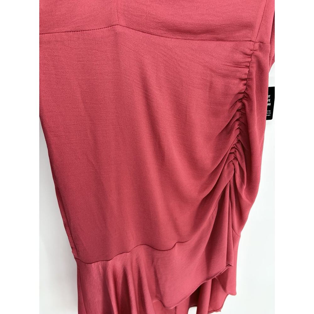 Express XL NWT Ruched Asym Dress Berry Pink Satin Cowl Neck Midi Slip - Picture 5 of 9